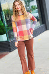 Explore More Collection - Gorgeous In Rust Checker Plaid French Terry Top