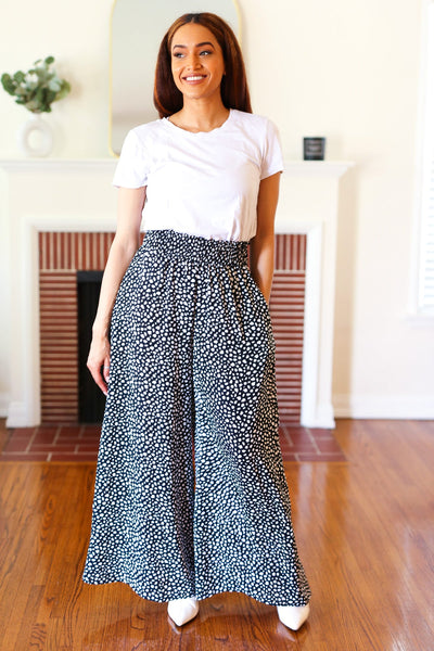 Explore More Collection - Let's Meet Up Black Animal Print Smocked Waist Palazzo Pants