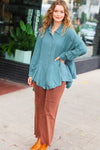 Explore More Collection - Feeling Bold Teal Button Down Sharkbite Cotton Tunic Top