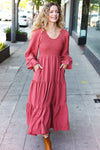 Explore More Collection - Beautiful You Lock Eyes Marsala Smocked Ruffle Sleeve Maxi Dress