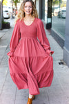 Explore More Collection - Beautiful You Lock Eyes Marsala Smocked Ruffle Sleeve Maxi Dress