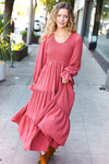 Explore More Collection - Beautiful You Lock Eyes Marsala Smocked Ruffle Sleeve Maxi Dress