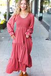 Explore More Collection - Beautiful You Lock Eyes Marsala Smocked Ruffle Sleeve Maxi Dress