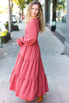 Explore More Collection - Beautiful You Lock Eyes Marsala Smocked Ruffle Sleeve Maxi Dress