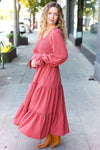 Explore More Collection - Beautiful You Lock Eyes Marsala Smocked Ruffle Sleeve Maxi Dress