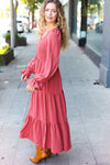 Explore More Collection - Beautiful You Lock Eyes Marsala Smocked Ruffle Sleeve Maxi Dress