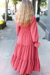 Explore More Collection - Beautiful You Lock Eyes Marsala Smocked Ruffle Sleeve Maxi Dress