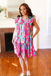 Explore More Collection - Feeling Bold Multicolor Abstract Print Tiered Ruffle Sleeve Dress