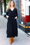 Explore More Collection - Beautiful You Black Pintuck Detail Frill V Neck Maxi Dress