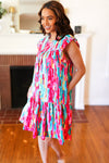 Explore More Collection - Feeling Bold Multicolor Abstract Print Tiered Ruffle Sleeve Dress