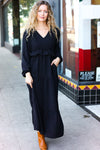 Explore More Collection - Beautiful You Black Pintuck Detail Frill V Neck Maxi Dress