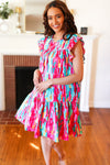 Explore More Collection - Feeling Bold Multicolor Abstract Print Tiered Ruffle Sleeve Dress