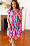 Explore More Collection - Feeling Bold Multicolor Abstract Print Tiered Ruffle Sleeve Dress