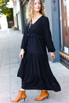 Explore More Collection - Beautiful You Black Pintuck Detail Frill V Neck Maxi Dress