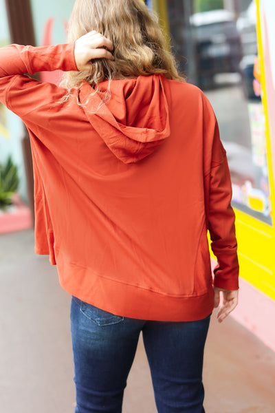 Explore More Collection - The Slouchy Terracotta French Terry Snap Button Hoodie