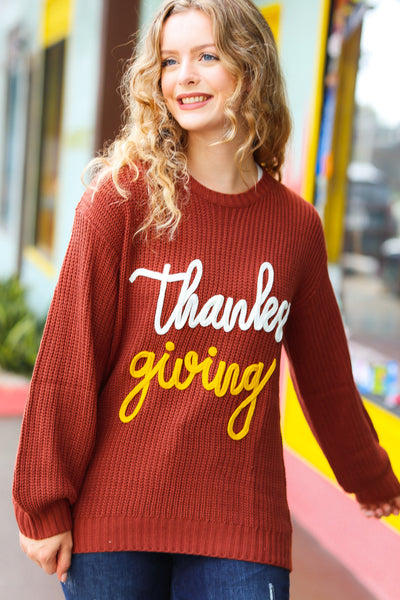 Explore More Collection - All I Want Thanksgiving Pop Up Embroidery Chunky Sweater