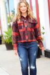Explore More Collection - City Streets Burgundy & Rust Plaid Studded Cropped Jacket