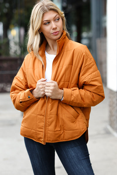 Explore More Collection - Eyes On You Butterscotch Quilted Puffer Jacket