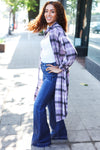 Explore More Collection - Fall Vibes Lavender Plaid Hacci Knit Open Cardigan