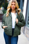 Explore More Collection - Eyes On You Olive Quilted Puffer Jacket