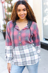 Explore More Collection - Pretty in Plaid Brushed Hacci Color Block Hoodie