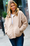 Explore More Collection - Eyes On You Taupe Quilted Puffer Jacket
