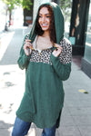 Explore More Collection - Diva Dreams Olive Leopard Print Half Zip Longline Hoodie