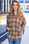 Explore More Collection - Boldly You Taupe & Rust Flannel Plaid Fringe Jacket