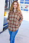 Explore More Collection - Boldly You Taupe & Rust Flannel Plaid Fringe Jacket