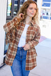 Explore More Collection - Boldly You Taupe & Rust Flannel Plaid Fringe Jacket