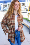 Explore More Collection - Boldly You Taupe & Rust Flannel Plaid Fringe Jacket