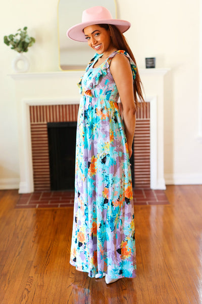 Explore More Collection - Feeling Elegant Seafoam Floral Print Ruffle Maxi Dress