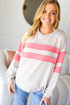 Explore More Collection - Rally Day Taupe & Coral Game Day Stripe Outseam Terry Top