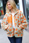 Explore More Collection - Spice Of Life Sage Flower Print Sherpa Button Down Jacket