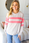 Explore More Collection - Rally Day Taupe & Coral Game Day Stripe Outseam Terry Top