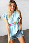 Explore More Collection - Sky Blue Two Tone Babydoll Fringe Tassel Top