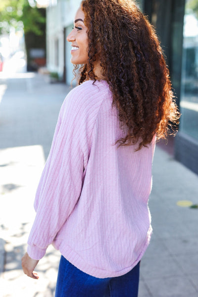 Explore More Collection - Feel Your Best Mauve Ribbed Brushed Hacci Sweater