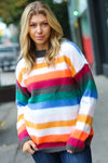 Explore More Collection - Embrace The Day Multicolor Stripe Soft Knit Oversized Sweater