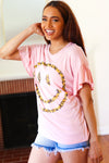 Explore More Collection - Live For Today Pink Floral Smiley Face Flutter Sleeve Tee