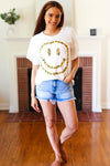 Explore More Collection - Live For Today White Floral Smiley Face Flutter Sleeve Tee