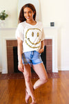 Explore More Collection - Live For Today White Floral Smiley Face Flutter Sleeve Tee