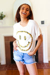 Explore More Collection - Live For Today White Floral Smiley Face Flutter Sleeve Tee