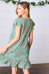 Explore More Collection - Emerald Green Floral Babydoll Midi Dress