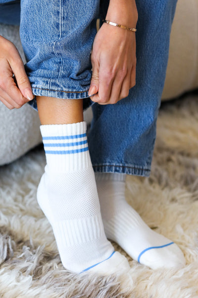 Explore More Collection - White & Blue Sporty Ankle Socks