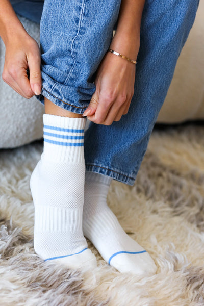 Explore More Collection - White & Blue Sporty Ankle Socks