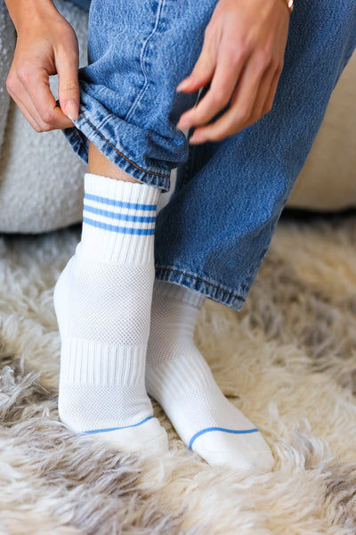 Explore More Collection - White & Blue Sporty Ankle Socks