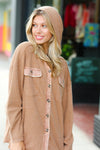 Explore More Collection - Camel Waffle Rib Hooded Washed Shacket
