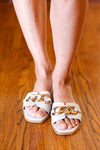 Explore More Collection - Cream Chain Detail Notched Slide Sandals