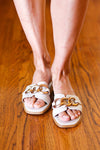 Explore More Collection - Cream Chain Detail Notched Slide Sandals