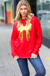 Explore More Collection - All I Want Red Sequin Bow Embroidery Knit Sweater